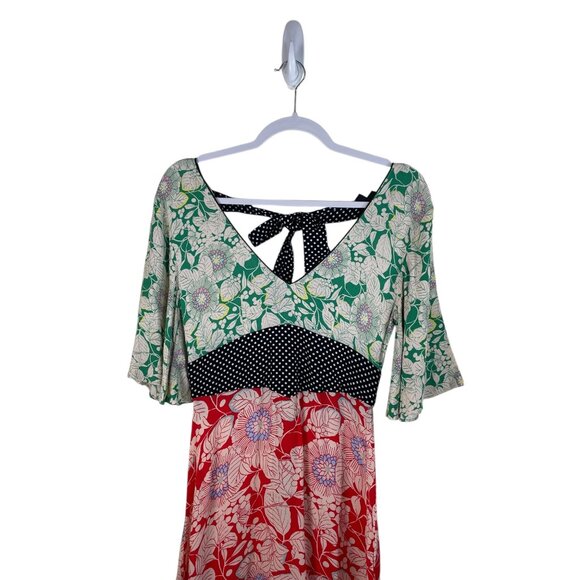 Topshop Womens Floral Patchwork Bell Sleeve Mini Dress 4 Multicolor - Picture 2 of 9